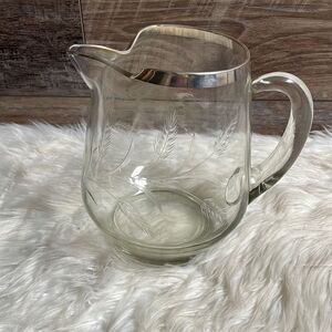 Etched Glass Pitcher with Silver Rim, Glass Handle , Large